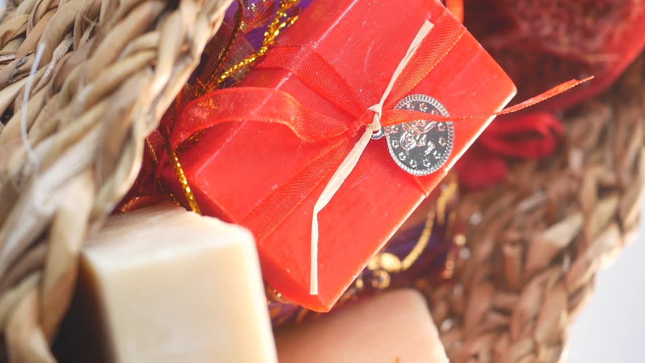 Handmade soap and gift in a basket