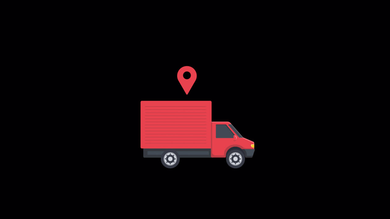 Red Delivery Truck with Location Pin and Stopwatch Animation