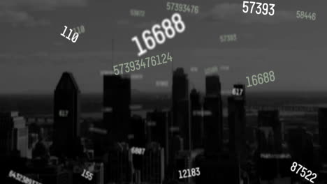 animación de números que caen sobre el paisaje urbano