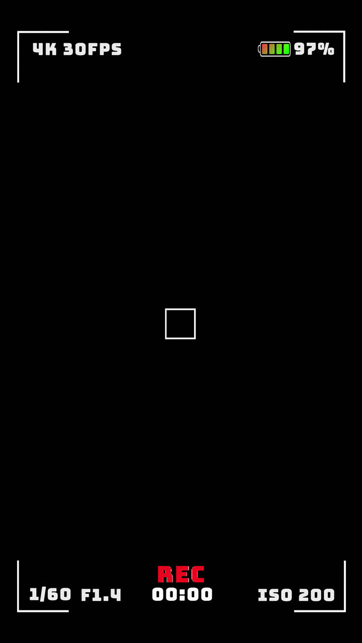 Camcorder HUD Overlay Display in 4K Resolution with REC Timer, Battery Indicator, Focus Box and Full Camera Interface for Cinematic Filmmaking and Digital Video Projects