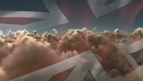 animation of flag of united kingdom over clouds