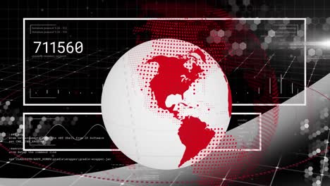 animación del procesamiento de datos y globo sobre globo en fondo oscuro