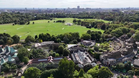 london zoo ,hyde park and city skyline uk panning drone aerial