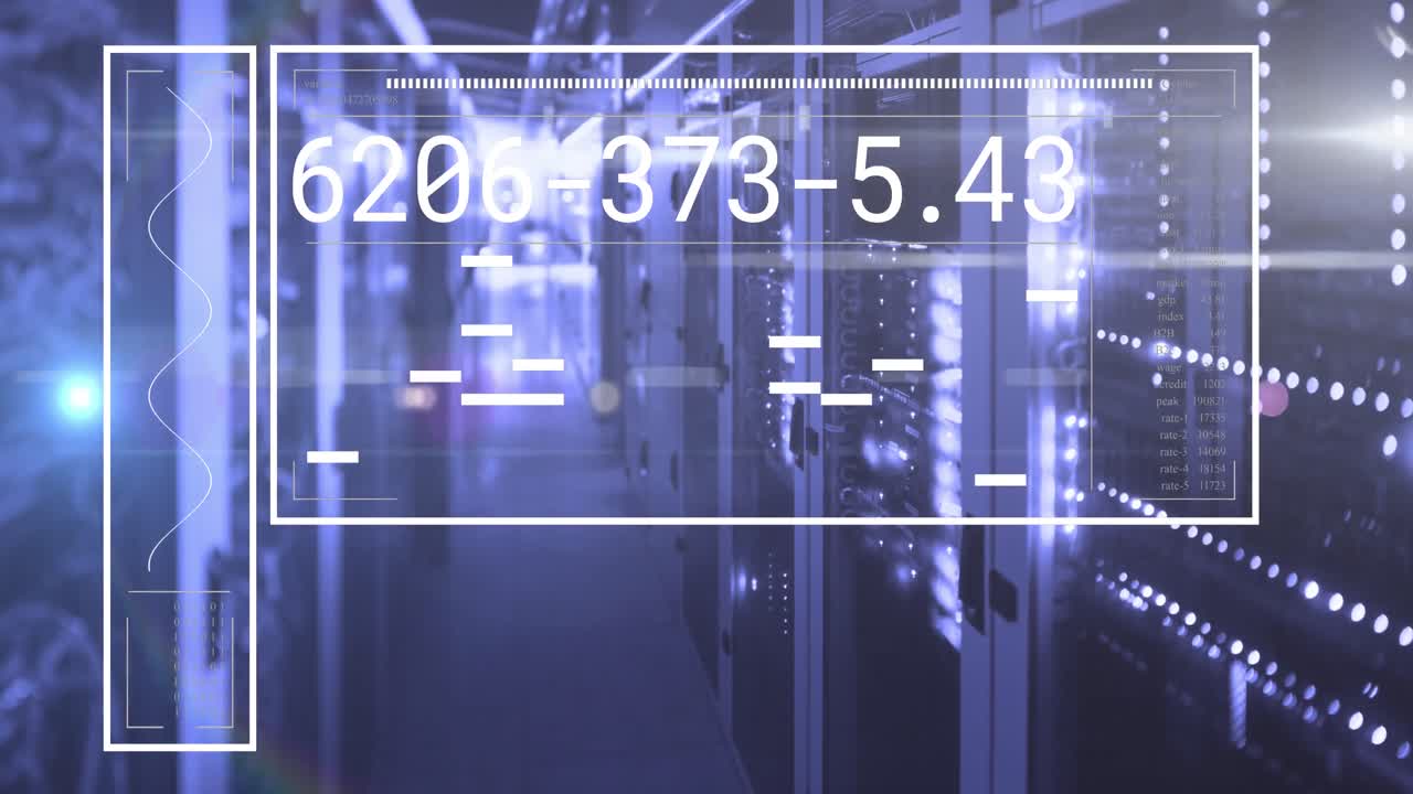 서버  위의 렌즈 플레어와 함께 숫자와 선을 바꾸는 화면의 애니메이션