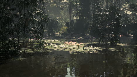 un estanque tranquilo en una exuberante selva tropical