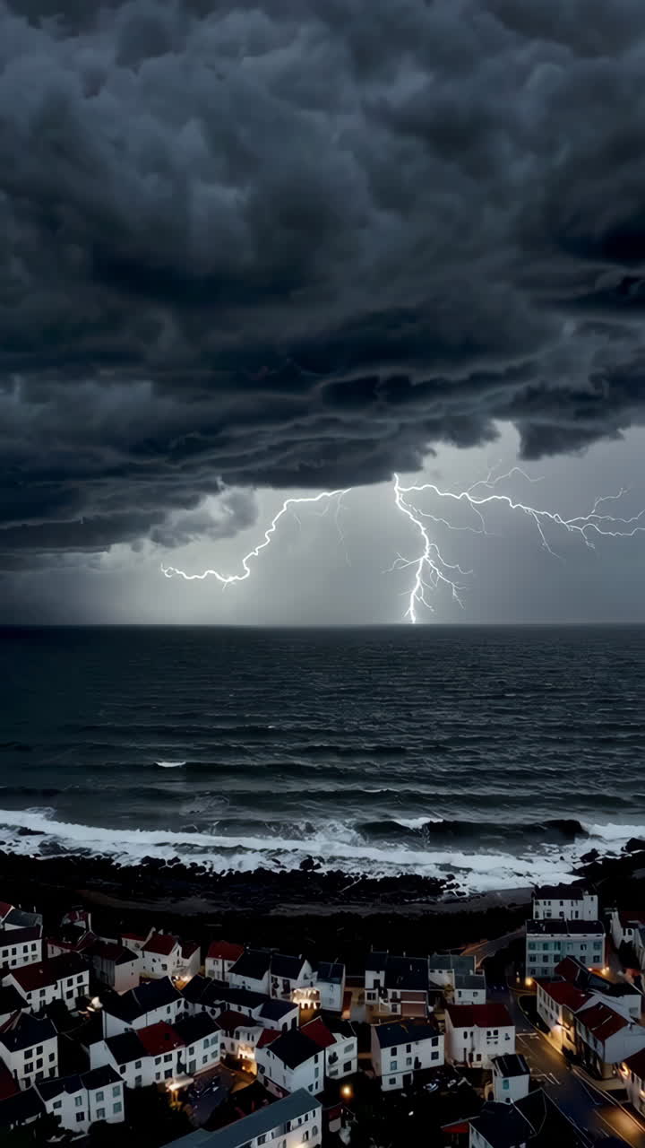 Stormy Night over Coastal Town