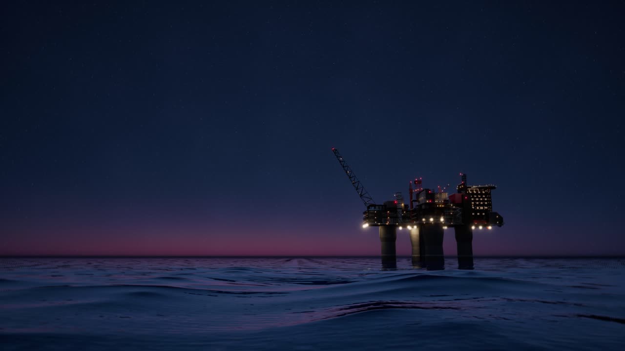 Offshore Oil Rig at Night