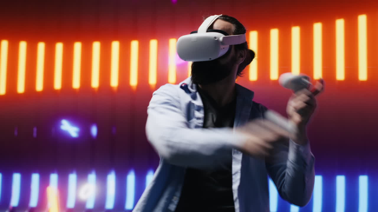 Cool modern guy showcasing artistic vibes with his virtual reality glasses