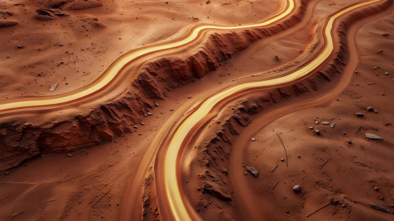 Aerial view of a winding road through a desert landscape