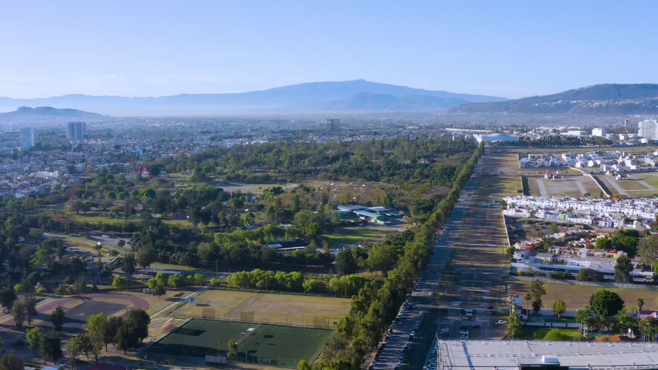 Drone flight around the Metropolitan Park in Zapopan (Guadalajara), Jalisco, Mexico