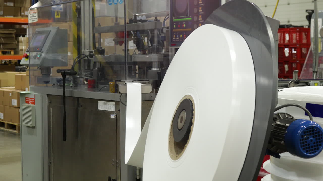 Industrial Machines Manufacturing Bottle Caps In A Factory