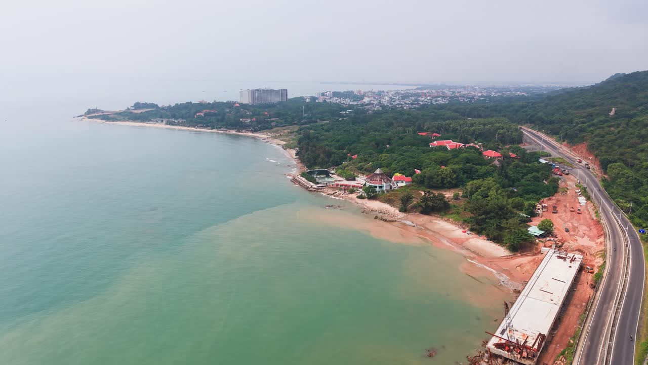 Aerial View of the Sea, the City and the Beach Before the Storm