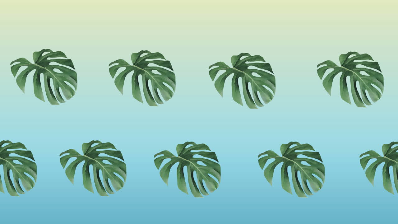 composición de filas de hojas de plantas verdes que se mueven sobre un fondo azul