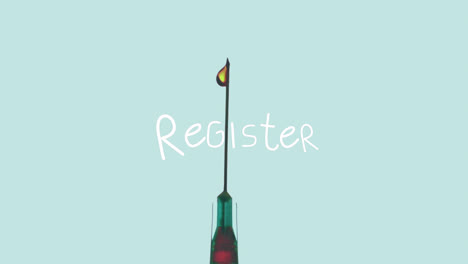 animation of register text over syringe with liquid