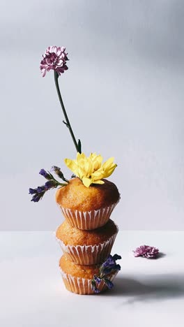 stacked cupcakes with flowers