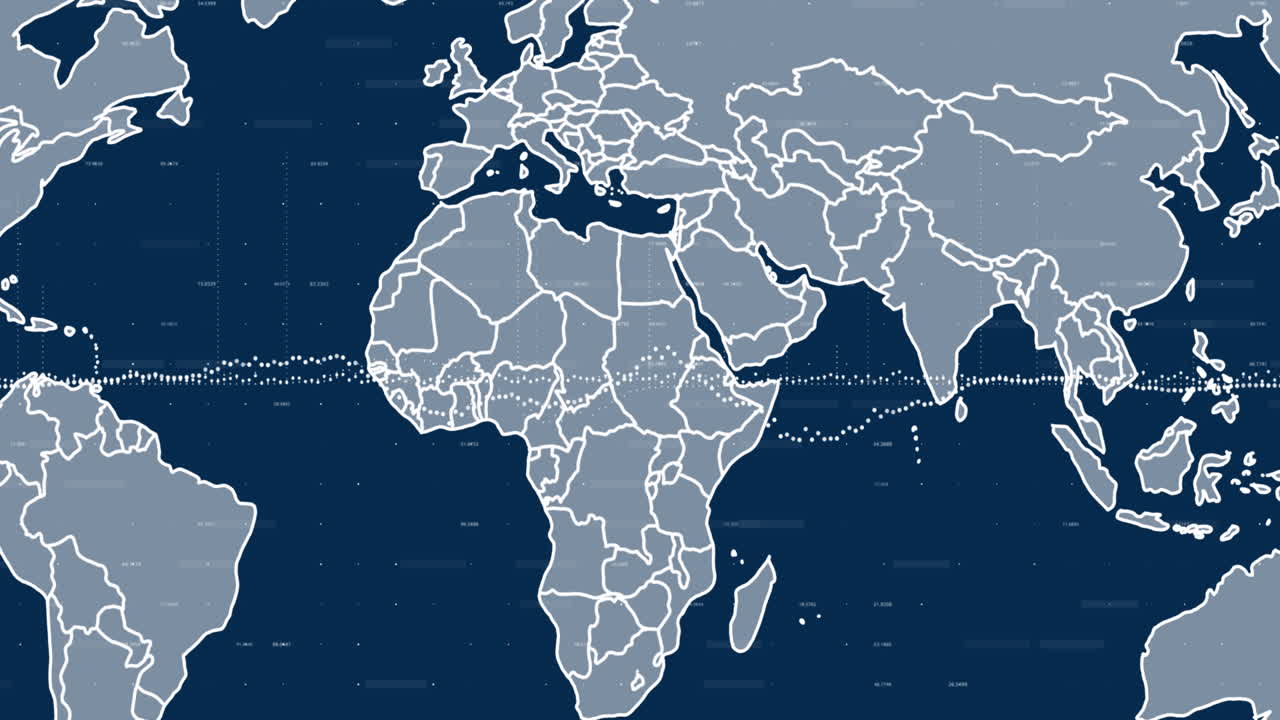 animación del procesamiento de datos sobre el mapa del mundo