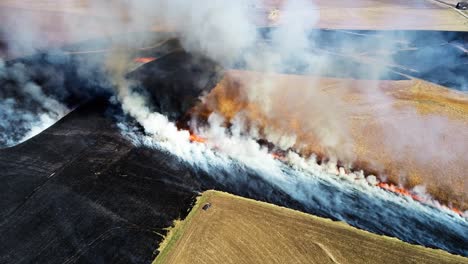 Aerial-view-of-big-smoke-clouds-and-prairie-burning