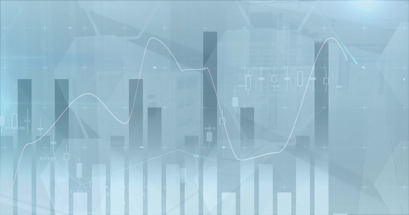 Animation of financial graphs moving over grey background
