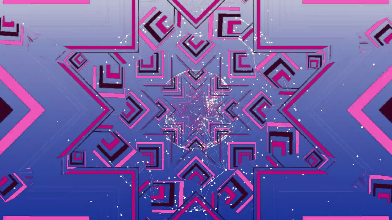 Geometric shapes and digital particles forming star pattern in animation