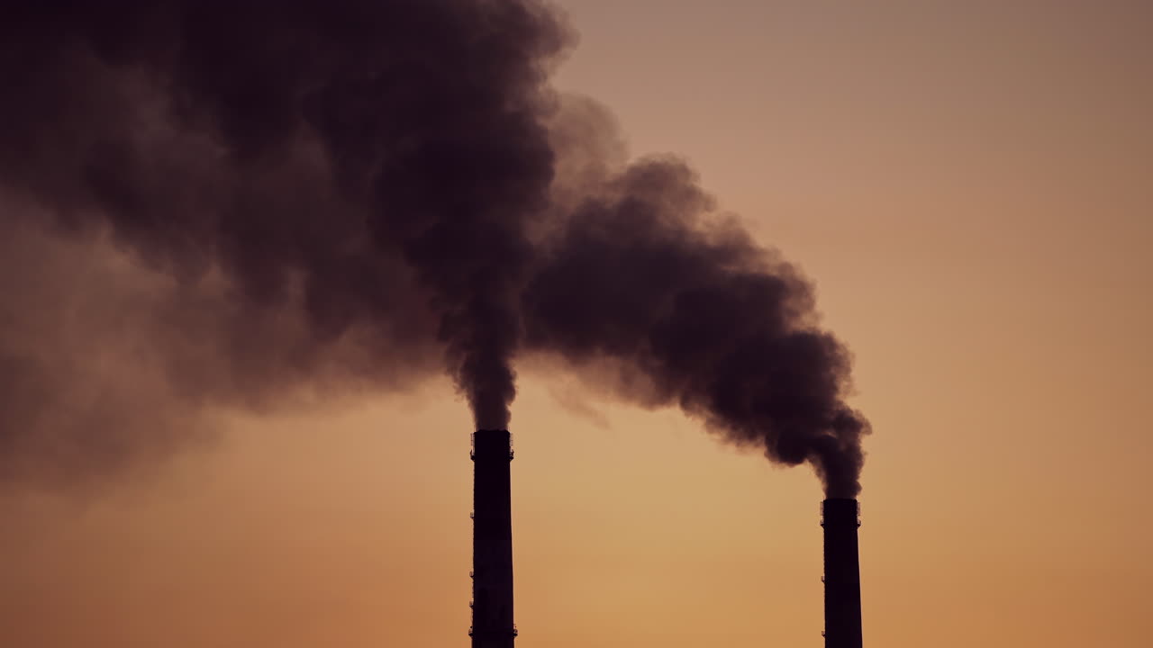 Smoking industrial pipes. Industrial smoke stack of coal power plant