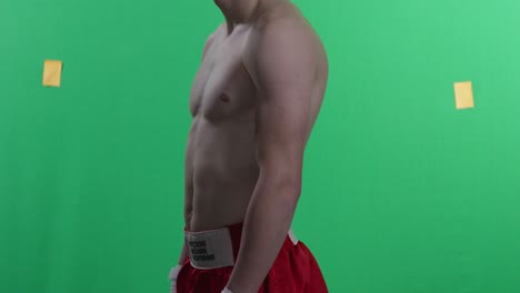 hombre en pantalones cortos de boxeo en pantalla verde