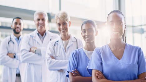 Face,-black-woman-or-medical-team-with-arms