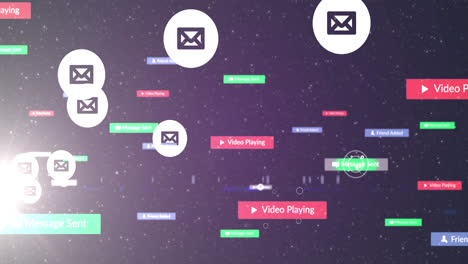 animation of falling social media icons over dark background