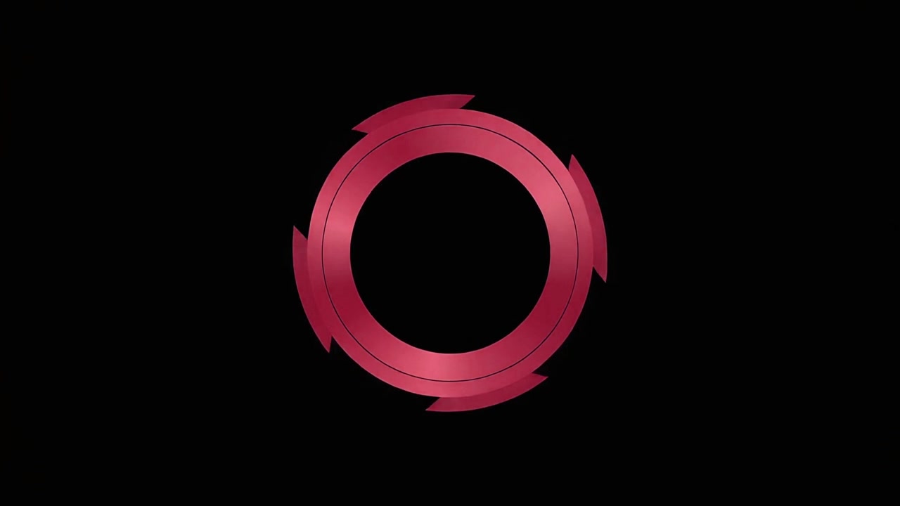 Abstract Red Metallic Rings Rotating on Black Background