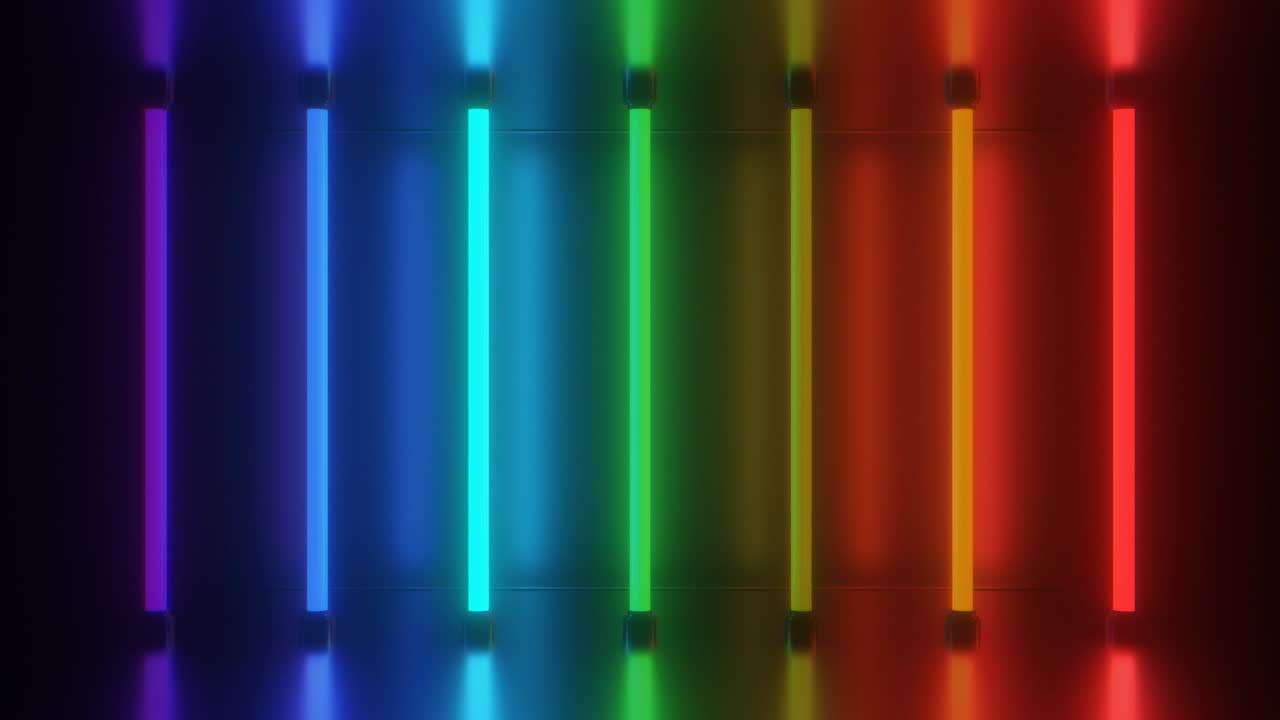 retro arco iris luces de neón tubos brillan reflexiones brillantes futuristas - animación de fondo de movimiento de bucle sin costuras de 4k
