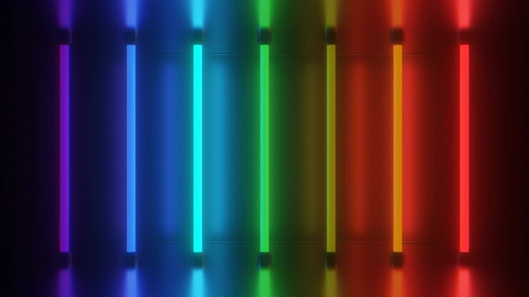 Retro regnbue neonrør lys glød futuristiske lyse refleksioner - 4K sømløs loop bevægelig baggrundsanimation