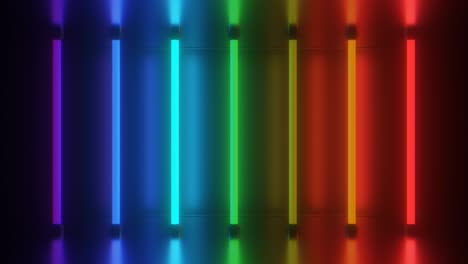 retro rainbow neon lights tubes glow futuristic bright reflections - 4k seamless loop motion background animation