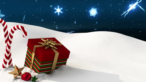 animación de la nieve que cae sobre la navidad presente en el paisaje de invierno