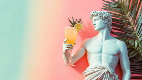 art deco cocktail with statue and tropical plants