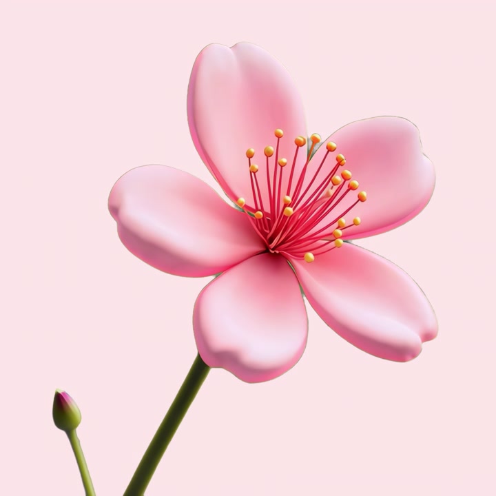 Delicate Pink Cherry Blossom Flower Swaying with Bud