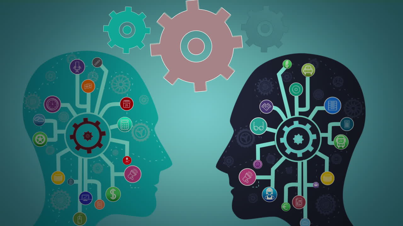 Thoughts appearing with cogs in head