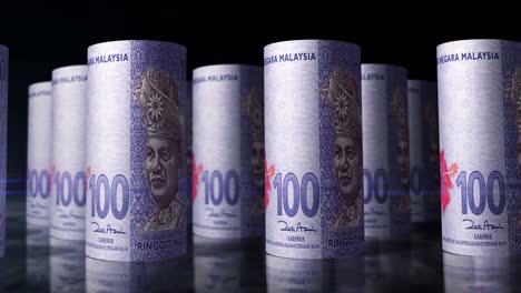 los billetes de dinero de ringgit de malasia se enrollan en un bucle sin costuras