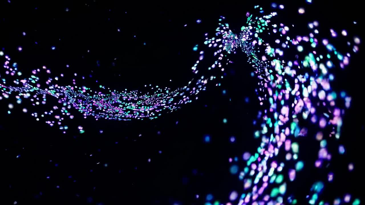 다이내한 다채로운 입자들이 어두운 배경에 우아하게 회전하며, 은하계의 움직임을 은 매혹적인 시각적 움직임으로 우주 에너지 춤을 나타니다.