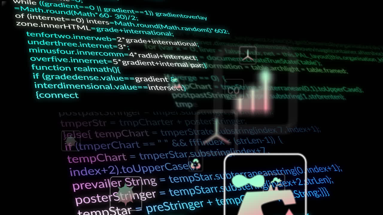 Animation of data processing over ecology icons