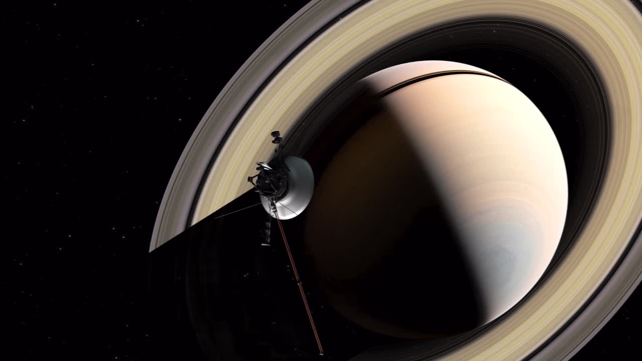la sonda espacial voyager voló cerca del gigante gaseoso saturno.