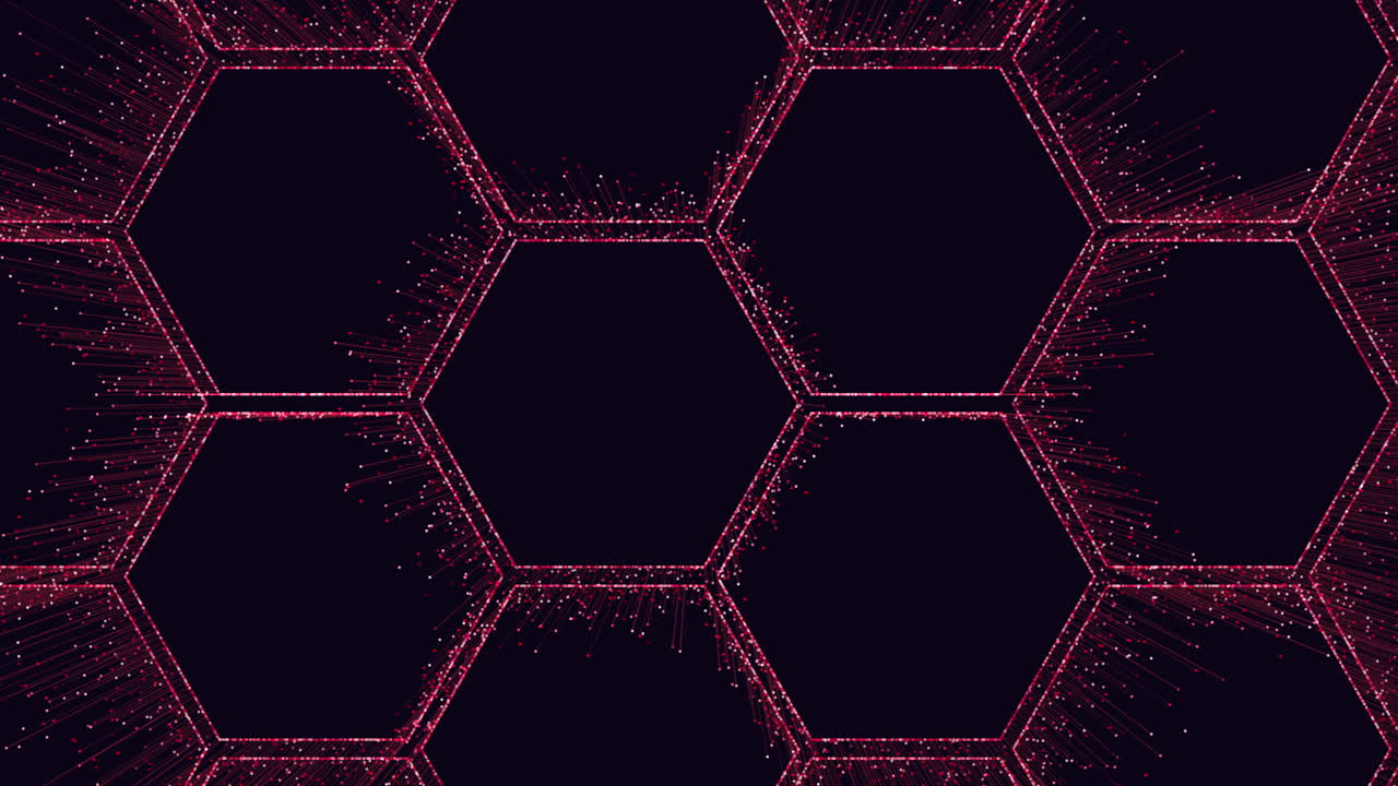 patrón de hexágonos de neón futurista con pequeños puntos y líneas de movimiento