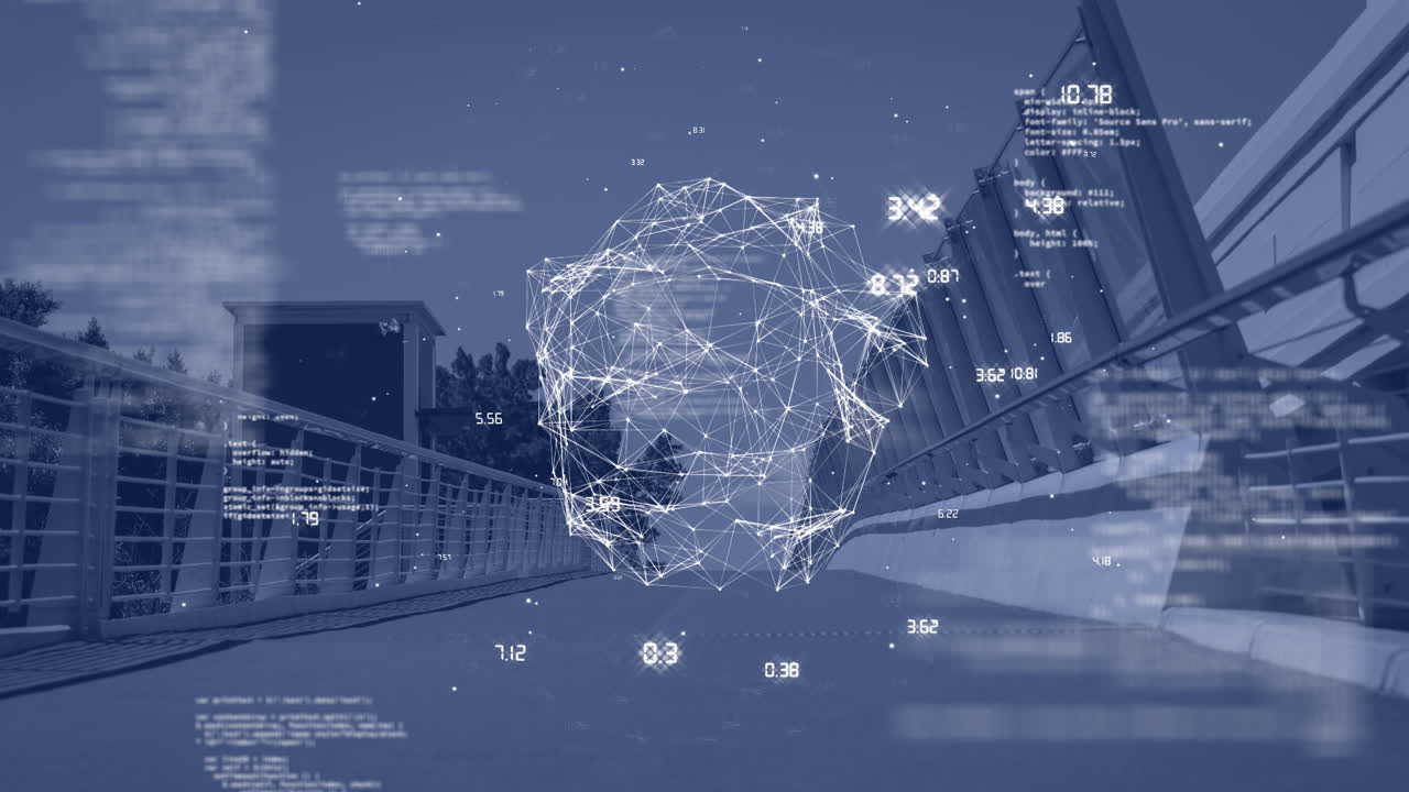 Animation of network of connections and data processing over bridge