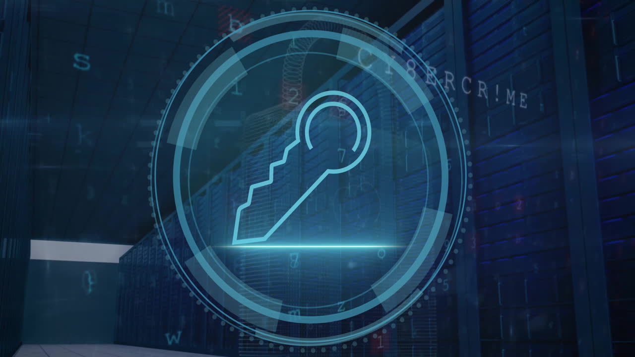 animación del icono de la clave y la interfaz del escáner de seguridad en el procesamiento de datos
