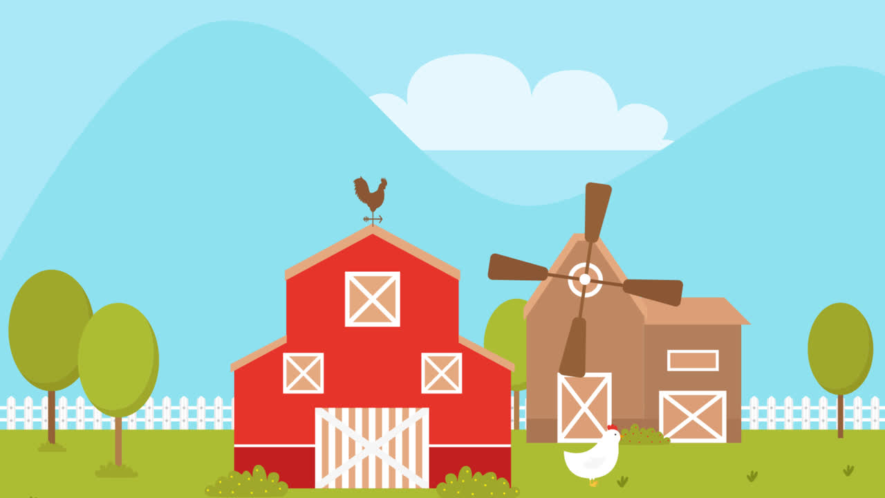 평평한 농장 풍경의 모션 그래픽