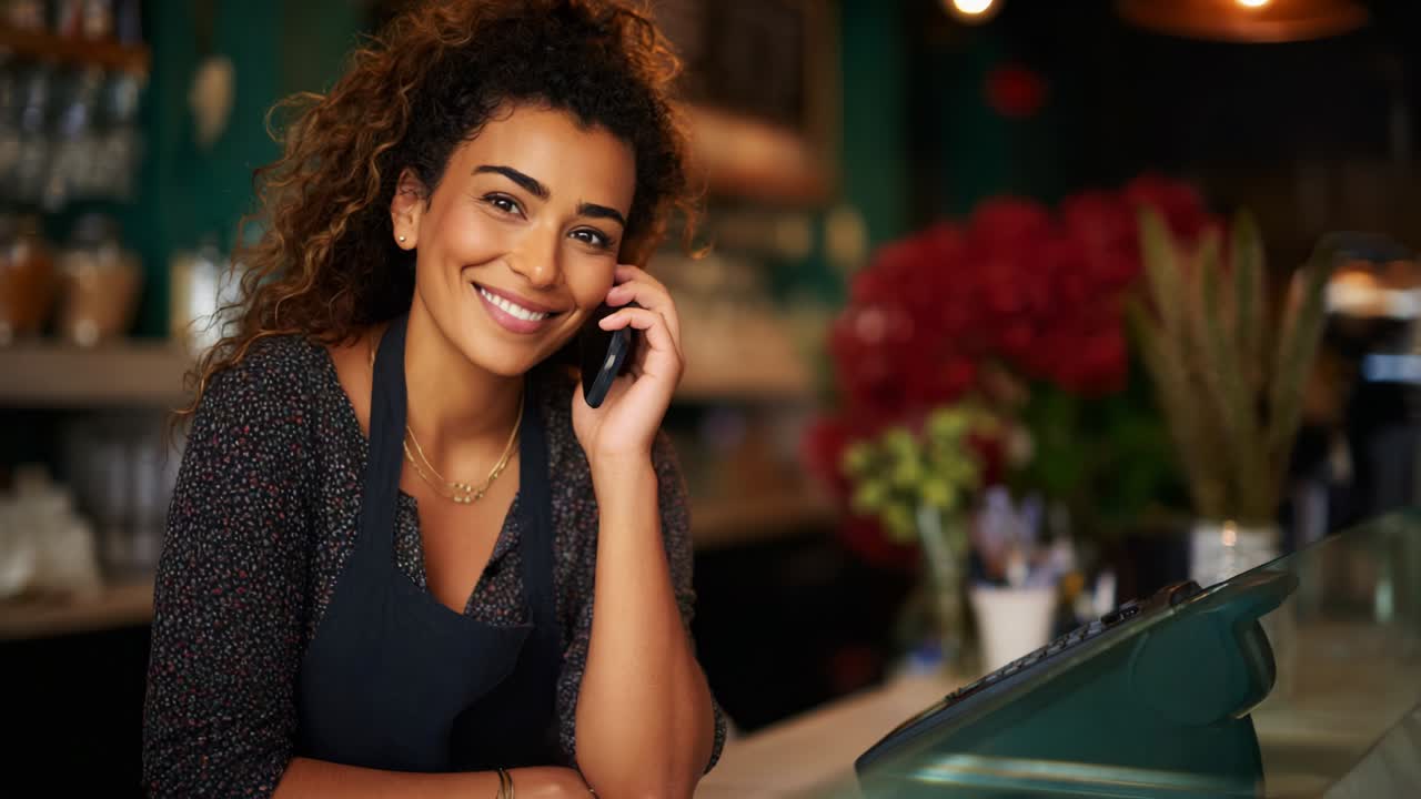 A Warm Smile from a Customer Service Professional in a Cozy Café: Capturing the Essence of Hospitality Through Engaging Conversations and Friendly Service, Making Every Customer Feel Welcomed and Valued