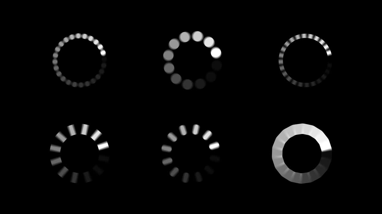 Super set with six different load icon. Download or upload status icon. Motion graphic.