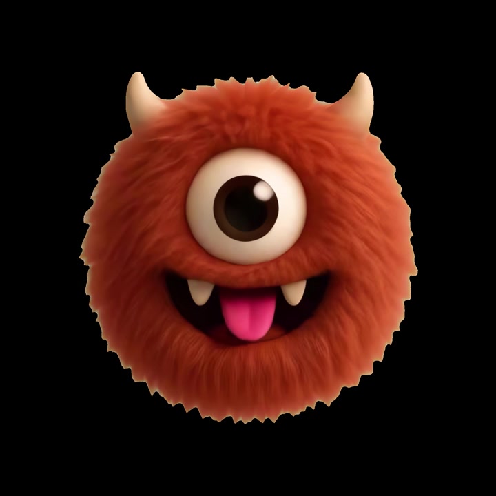Mostro 3D rosso e soffice giocoso che esprime emozioni