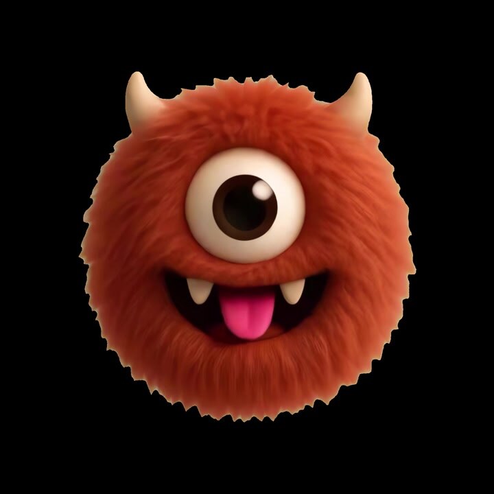 Mostro 3D rosso e soffice giocoso che esprime emozioni