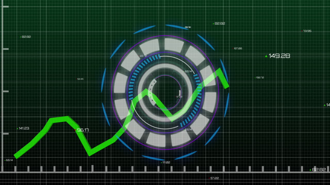 검은색 배경에서 범위 스캔과 데이터 처리의 애니메이션