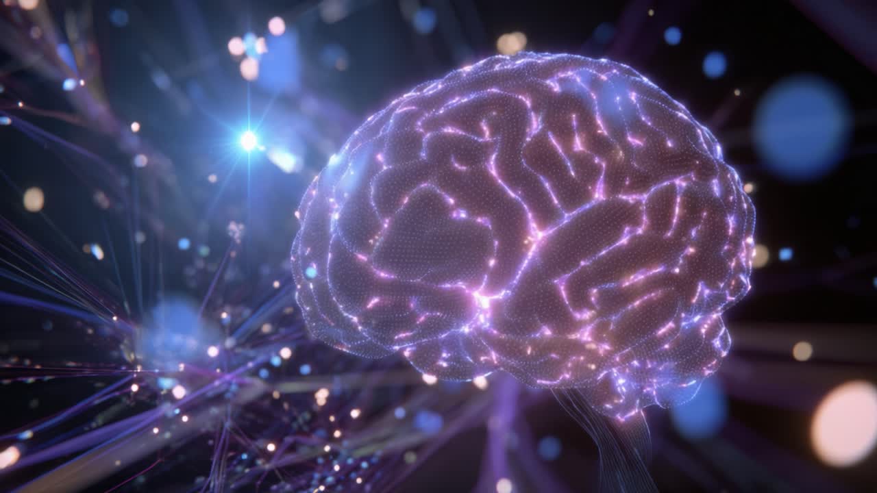 Rappresentazione digitale del cervello che rappresenta concetti di intelligenza artificiale, machine learning e tecnologia informatica moderna con connessioni futuristiche di reti neurali e sinapsi luminose su uno sfondo scuro