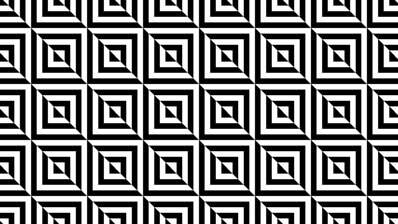 Mosaic of striped tiles in a monochrome color scheme. In a flat style, a seamless loop motion graphic animated pattern